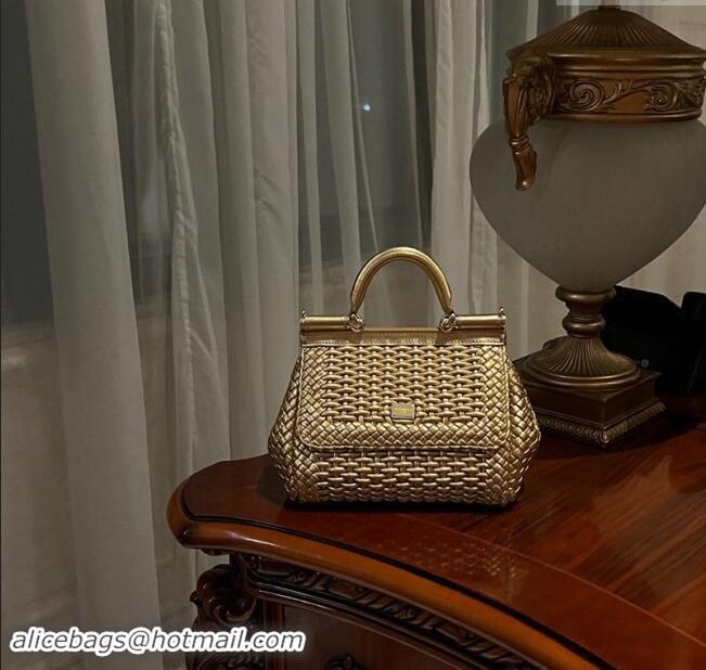 Buy Fashionable Dolce & Gabbana Medium Sicily bag in Woven Nappa Leather 0419 Gold 2024