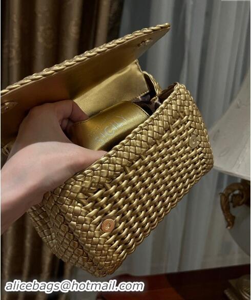 Buy Fashionable Dolce & Gabbana Medium Sicily bag in Woven Nappa Leather 0419 Gold 2024