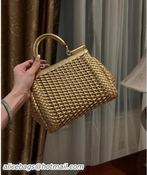 Buy Fashionable Dolce & Gabbana Medium Sicily bag in Woven Nappa Leather 0419 Gold 2024