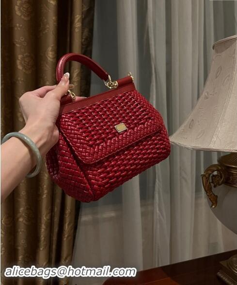 Top Design Dolce & Gabbana Medium Sicily bag in Woven Nappa Leather 0419 Dark Red 2024