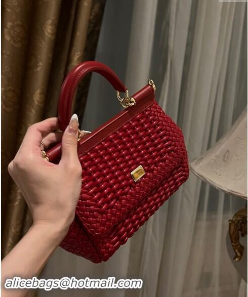 Top Design Dolce & Gabbana Medium Sicily bag in Woven Nappa Leather 0419 Dark Red 2024