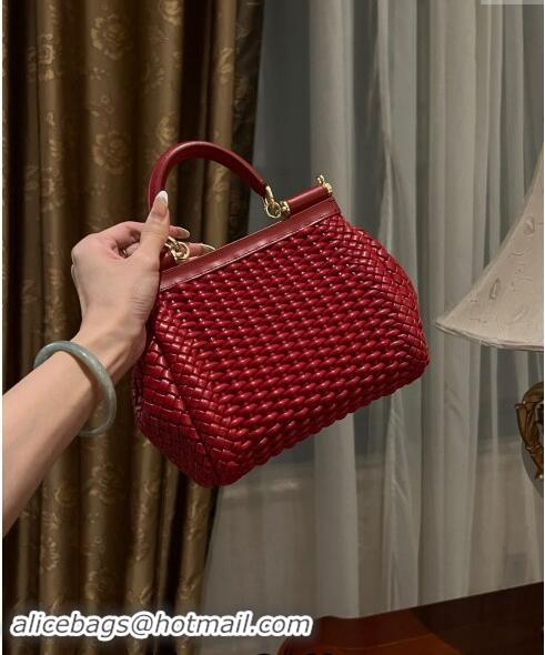 Top Design Dolce & Gabbana Medium Sicily bag in Woven Nappa Leather 0419 Dark Red 2024