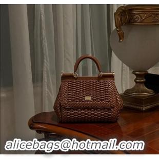 Luxurious Dolce & Gabbana Medium Sicily bag in Woven Nappa Leather 0419 Dark Brown 2024