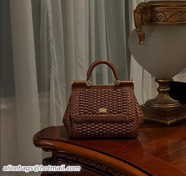 Luxurious Dolce & Gabbana Medium Sicily bag in Woven Nappa Leather 0419 Dark Brown 2024