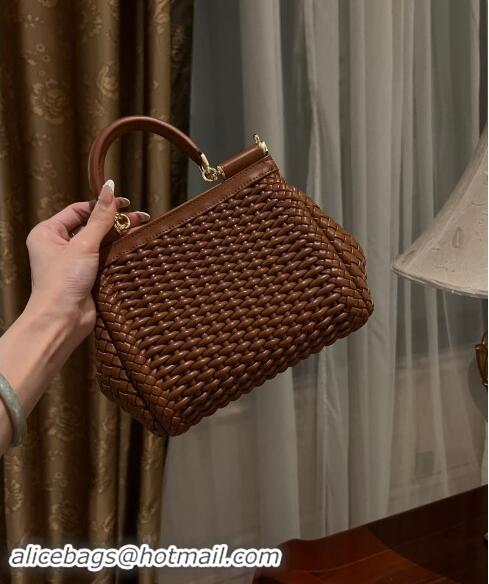 Luxurious Dolce & Gabbana Medium Sicily bag in Woven Nappa Leather 0419 Dark Brown 2024