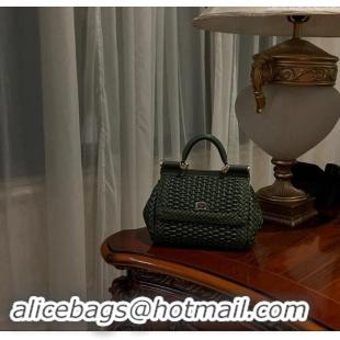 Inexpensive Dolce & Gabbana Medium Sicily bag in Woven Nappa Leather 0419 Dark Green 2024