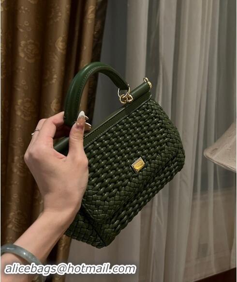 Inexpensive Dolce & Gabbana Medium Sicily bag in Woven Nappa Leather 0419 Dark Green 2024