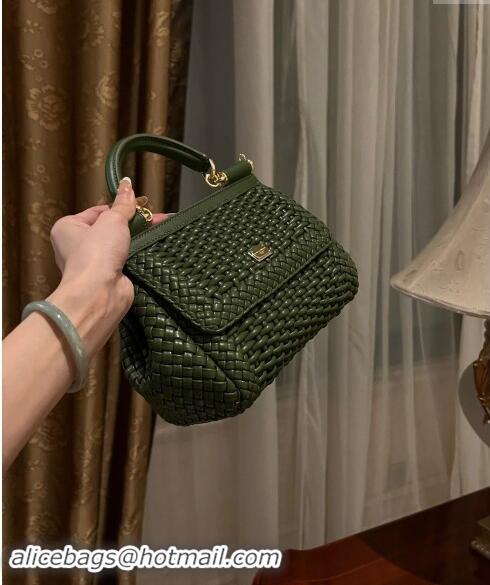 Inexpensive Dolce & Gabbana Medium Sicily bag in Woven Nappa Leather 0419 Dark Green 2024