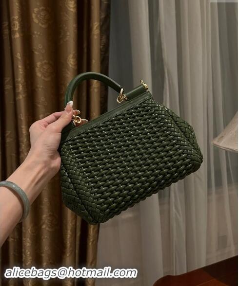 Inexpensive Dolce & Gabbana Medium Sicily bag in Woven Nappa Leather 0419 Dark Green 2024