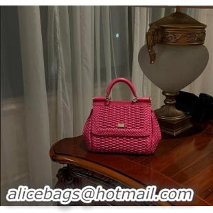 Top Grade Dolce & Gabbana Medium Sicily bag in Woven Nappa Leather 0419 Fuchsia Pink 2024