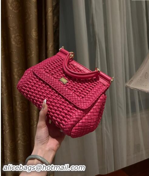 Top Grade Dolce & Gabbana Medium Sicily bag in Woven Nappa Leather 0419 Fuchsia Pink 2024