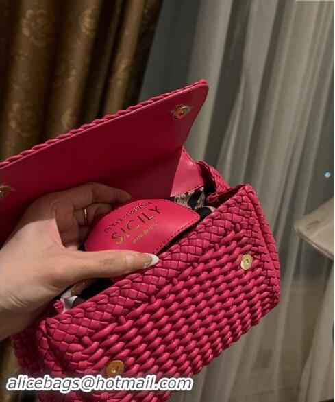 Top Grade Dolce & Gabbana Medium Sicily bag in Woven Nappa Leather 0419 Fuchsia Pink 2024