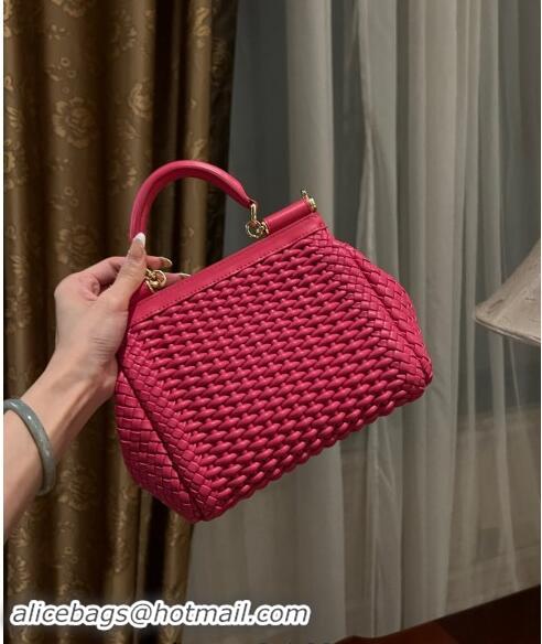 Top Grade Dolce & Gabbana Medium Sicily bag in Woven Nappa Leather 0419 Fuchsia Pink 2024