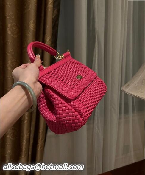 Top Grade Dolce & Gabbana Medium Sicily bag in Woven Nappa Leather 0419 Fuchsia Pink 2024