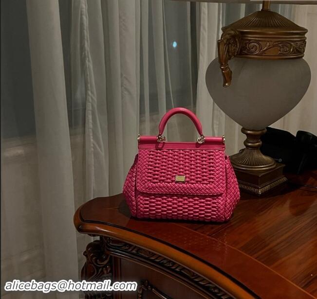 Top Grade Dolce & Gabbana Medium Sicily bag in Woven Nappa Leather 0419 Fuchsia Pink 2024