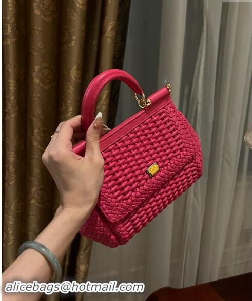 Top Grade Dolce & Gabbana Medium Sicily bag in Woven Nappa Leather 0419 Fuchsia Pink 2024