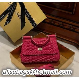 Promotional Dolce & Gabbana Small Sicily bag in Woven Nappa Leather D0419 Fuchsia Pink 2024