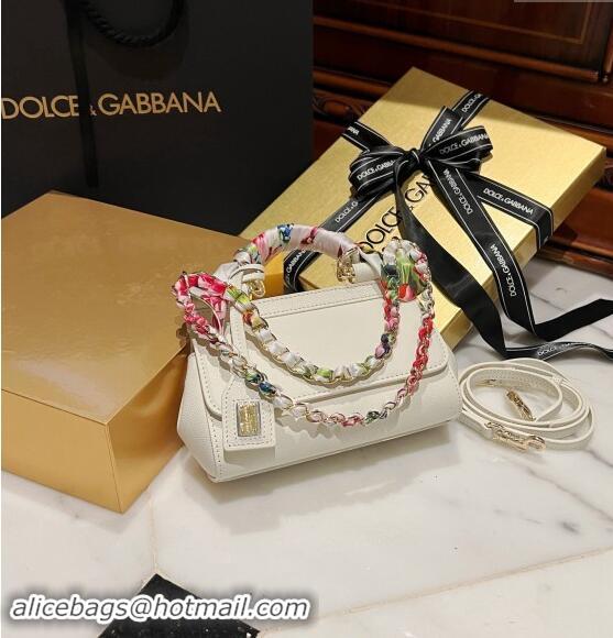 Inexpensive Dolce & Gabbana Small Sicily bag in Calfskin and Printed Fabric 7081 White 2024