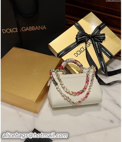 Inexpensive Dolce & Gabbana Small Sicily bag in Calfskin and Printed Fabric 7081 White 2024