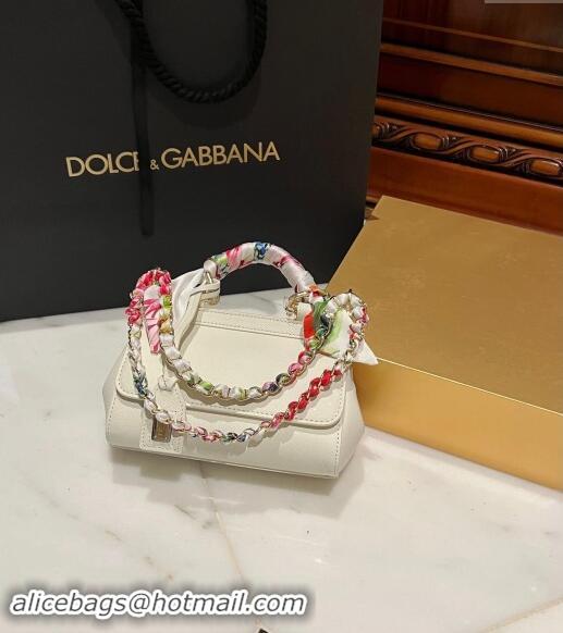 Inexpensive Dolce & Gabbana Small Sicily bag in Calfskin and Printed Fabric 7081 White 2024