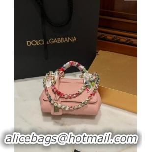 New Design Dolce & Gabbana Small Sicily bag in Calfskin and Printed Fabric 7081 Light Pink 2024