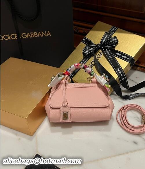 New Design Dolce & Gabbana Small Sicily bag in Calfskin and Printed Fabric 7081 Light Pink 2024