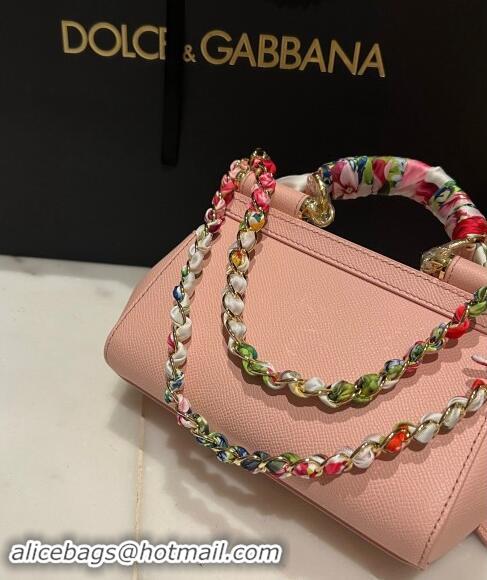 New Design Dolce & Gabbana Small Sicily bag in Calfskin and Printed Fabric 7081 Light Pink 2024