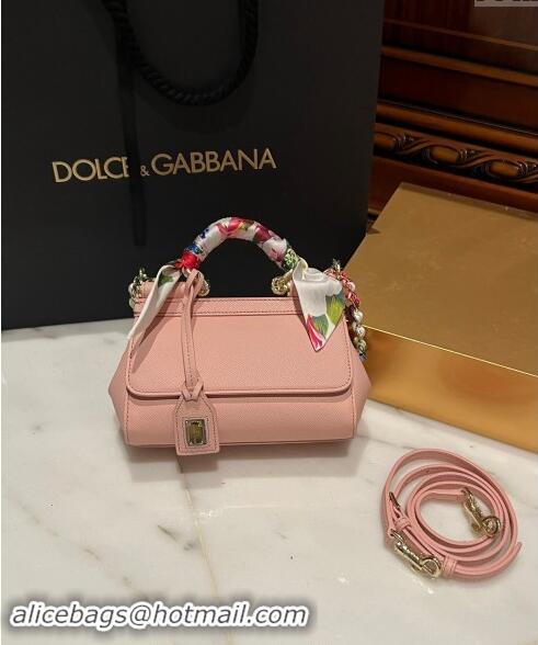 New Design Dolce & Gabbana Small Sicily bag in Calfskin and Printed Fabric 7081 Light Pink 2024