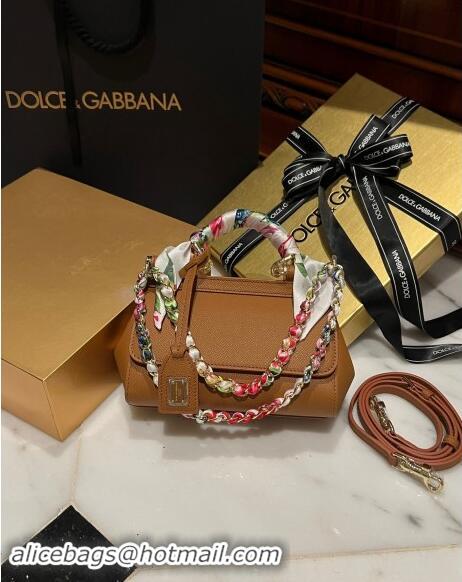 Shop Best Dolce & Gabbana Small Sicily bag in Calfskin and Printed Fabric 7081 Brown 2024