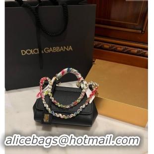 Low Price Dolce & Gabbana Small Sicily bag in Calfskin and Printed Fabric 7081 Black 2024