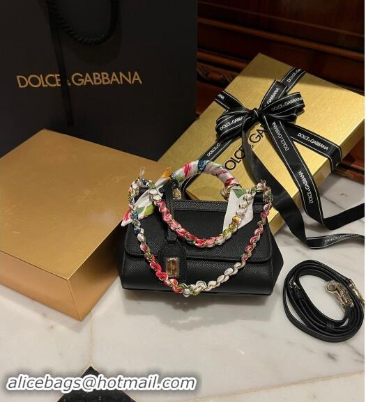 Low Price Dolce & Gabbana Small Sicily bag in Calfskin and Printed Fabric 7081 Black 2024