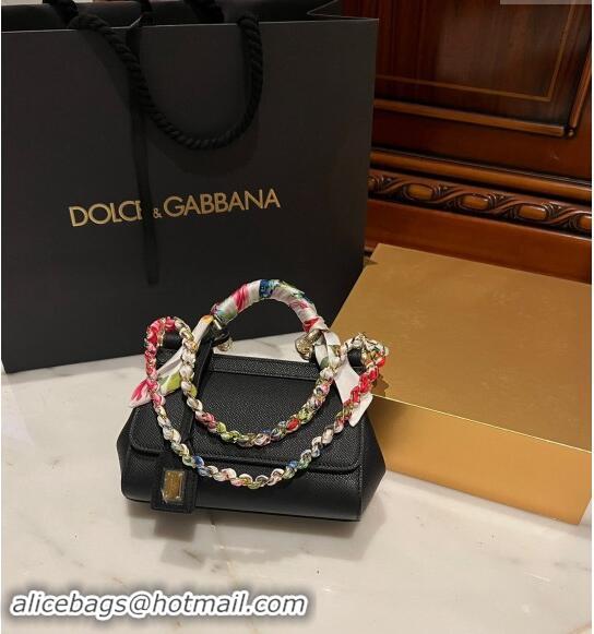 Low Price Dolce & Gabbana Small Sicily bag in Calfskin and Printed Fabric 7081 Black 2024