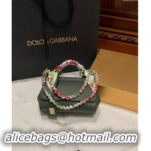 New Fashion Dolce & Gabbana Small Sicily bag in Calfskin and Printed Fabric 7081 Dark Green 2024