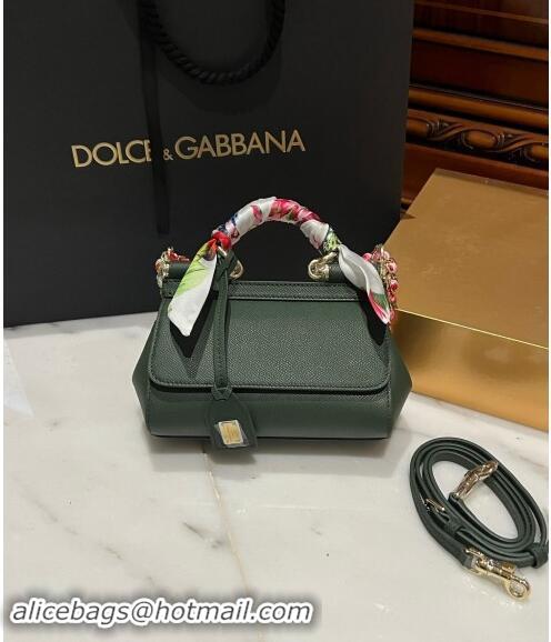 New Fashion Dolce & Gabbana Small Sicily bag in Calfskin and Printed Fabric 7081 Dark Green 2024