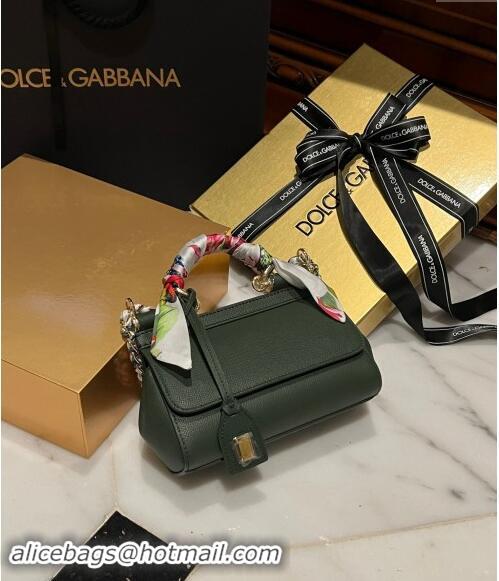 New Fashion Dolce & Gabbana Small Sicily bag in Calfskin and Printed Fabric 7081 Dark Green 2024