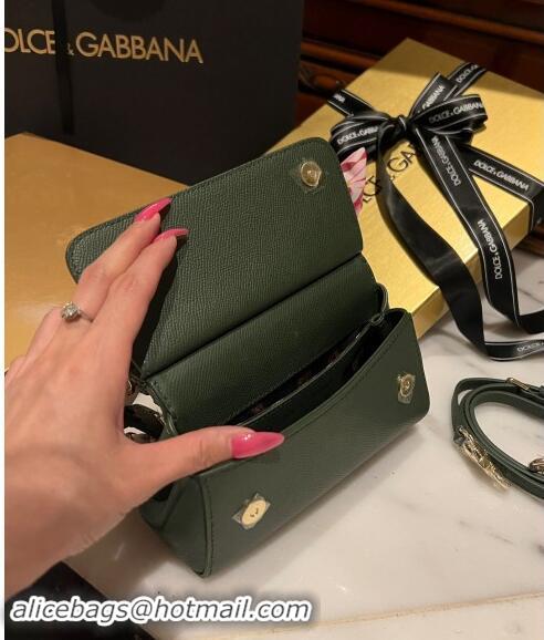 New Fashion Dolce & Gabbana Small Sicily bag in Calfskin and Printed Fabric 7081 Dark Green 2024