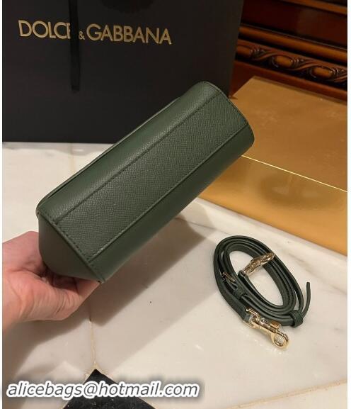 New Fashion Dolce & Gabbana Small Sicily bag in Calfskin and Printed Fabric 7081 Dark Green 2024