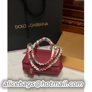 Top Discount Dolce & Gabbana Small Sicily bag in Calfskin and Printed Fabric 7081 Dark Red 2024