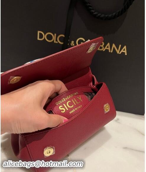 Top Discount Dolce & Gabbana Small Sicily bag in Calfskin and Printed Fabric 7081 Dark Red 2024