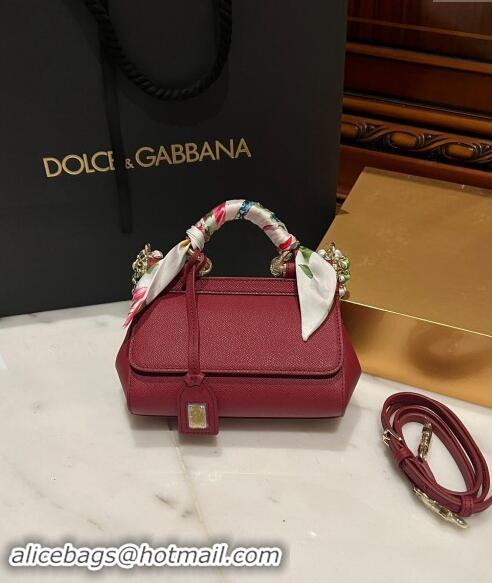 Top Discount Dolce & Gabbana Small Sicily bag in Calfskin and Printed Fabric 7081 Dark Red 2024