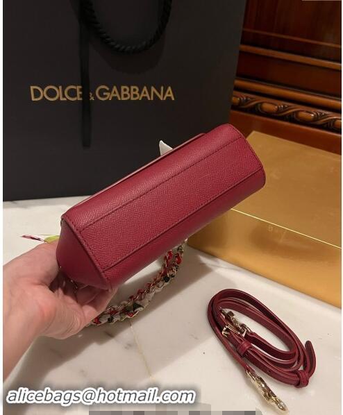 Top Discount Dolce & Gabbana Small Sicily bag in Calfskin and Printed Fabric 7081 Dark Red 2024