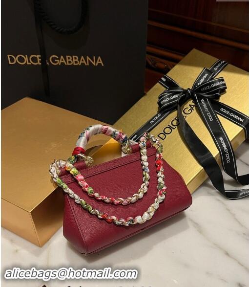 Top Discount Dolce & Gabbana Small Sicily bag in Calfskin and Printed Fabric 7081 Dark Red 2024