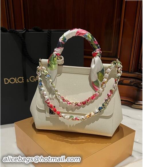 Best Price Dolce & Gabbana Medium Sicily bag in Calfskin and Printed Fabric 7082 White 2024