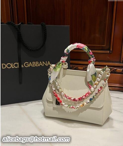 Best Price Dolce & Gabbana Medium Sicily bag in Calfskin and Printed Fabric 7082 White 2024