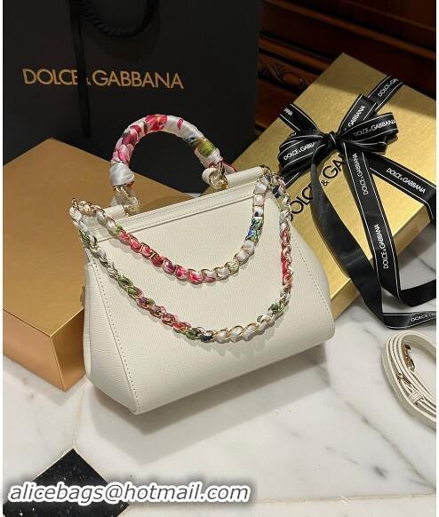 Best Price Dolce & Gabbana Medium Sicily bag in Calfskin and Printed Fabric 7082 White 2024