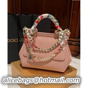 Most Popular Dolce & Gabbana Medium Sicily bag in Calfskin and Printed Fabric 7082 Light Pink 2024