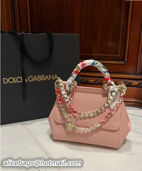 Most Popular Dolce & Gabbana Medium Sicily bag in Calfskin and Printed Fabric 7082 Light Pink 2024