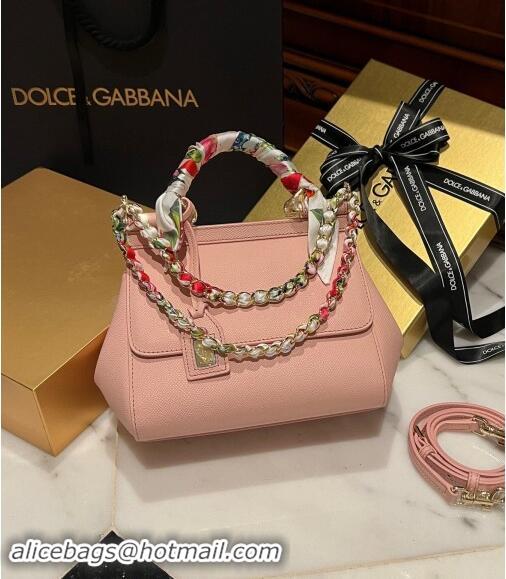 Most Popular Dolce & Gabbana Medium Sicily bag in Calfskin and Printed Fabric 7082 Light Pink 2024