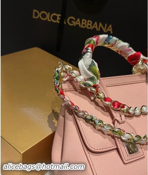 Most Popular Dolce & Gabbana Medium Sicily bag in Calfskin and Printed Fabric 7082 Light Pink 2024