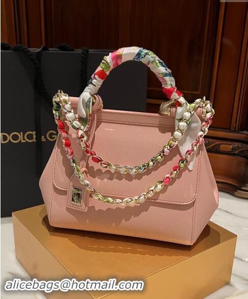 Most Popular Dolce & Gabbana Medium Sicily bag in Calfskin and Printed Fabric 7082 Light Pink 2024